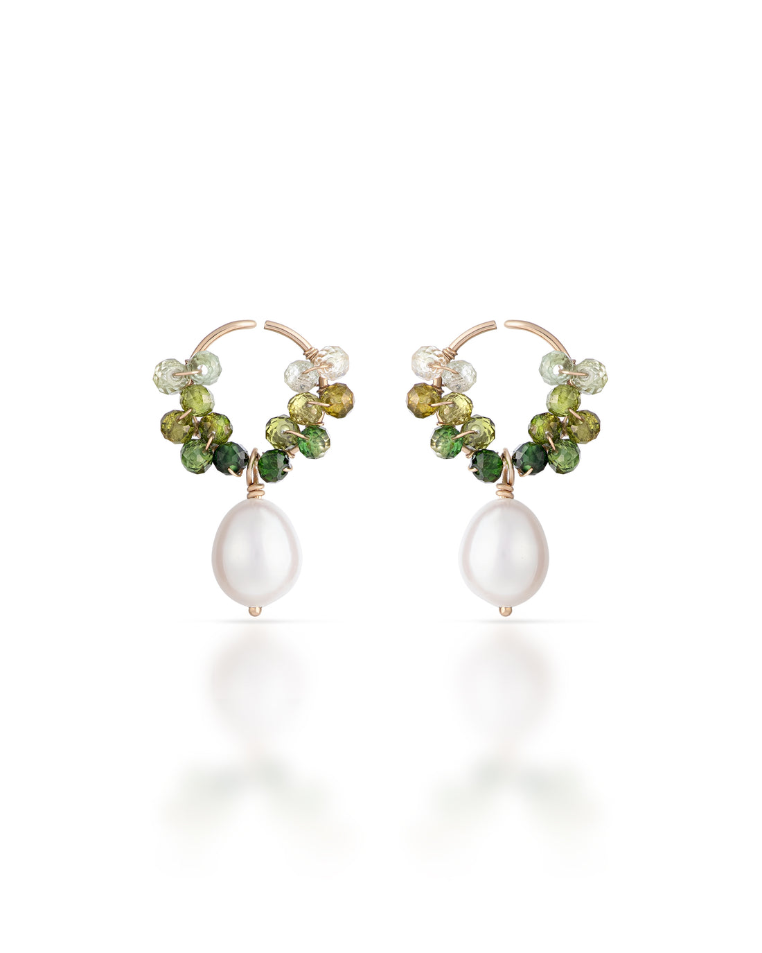 Jardin no 10-Green Tourmaline and Pearl Drop Earrings