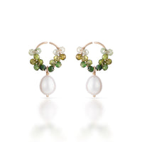 Jardin no 10-Green Tourmaline and Pearl Drop Earrings