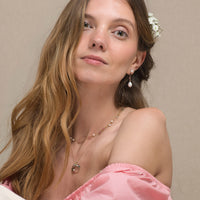 Lueur no 24-9ct Pink Tourmaline, Garnet and Pearl Drop Earrings