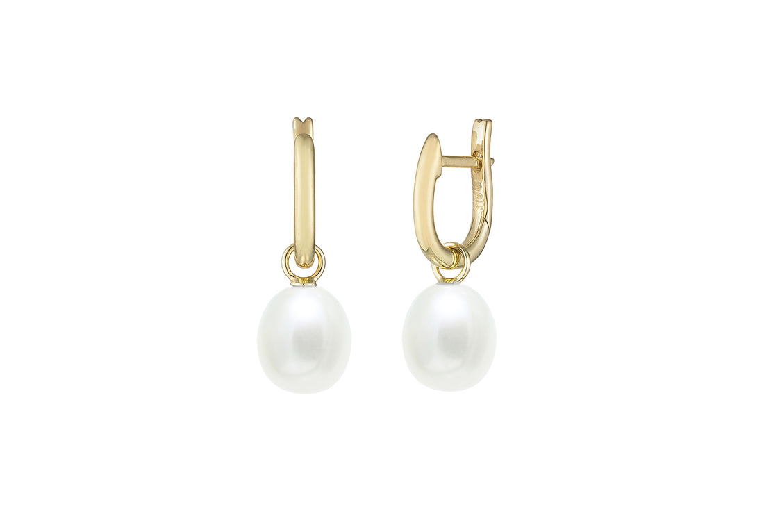 9ct Yellow Gold 7.5-8mm Cultured Fresh Water Teardrop Pearl Huggie Earrings