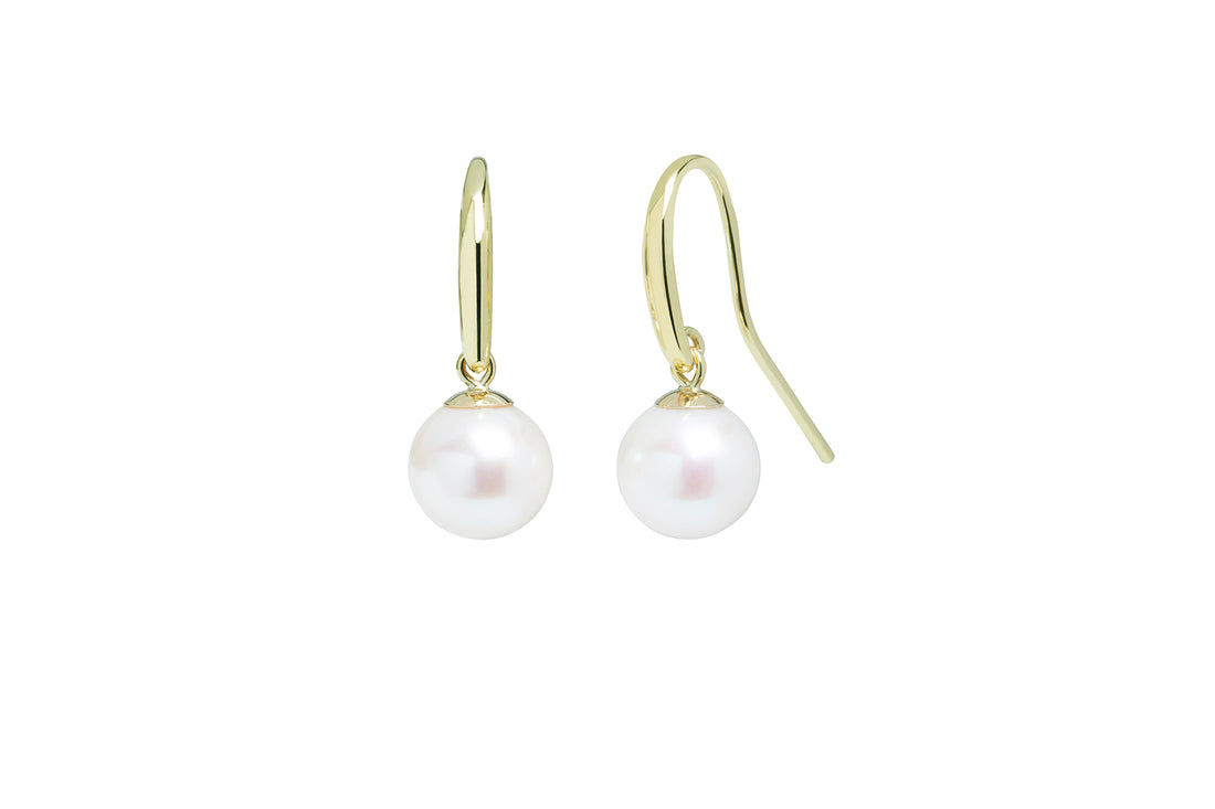 9ct Yellow Gold 8-8.5mm Cultured Fresh Water Pearl Shepards Hook Drop Earrings