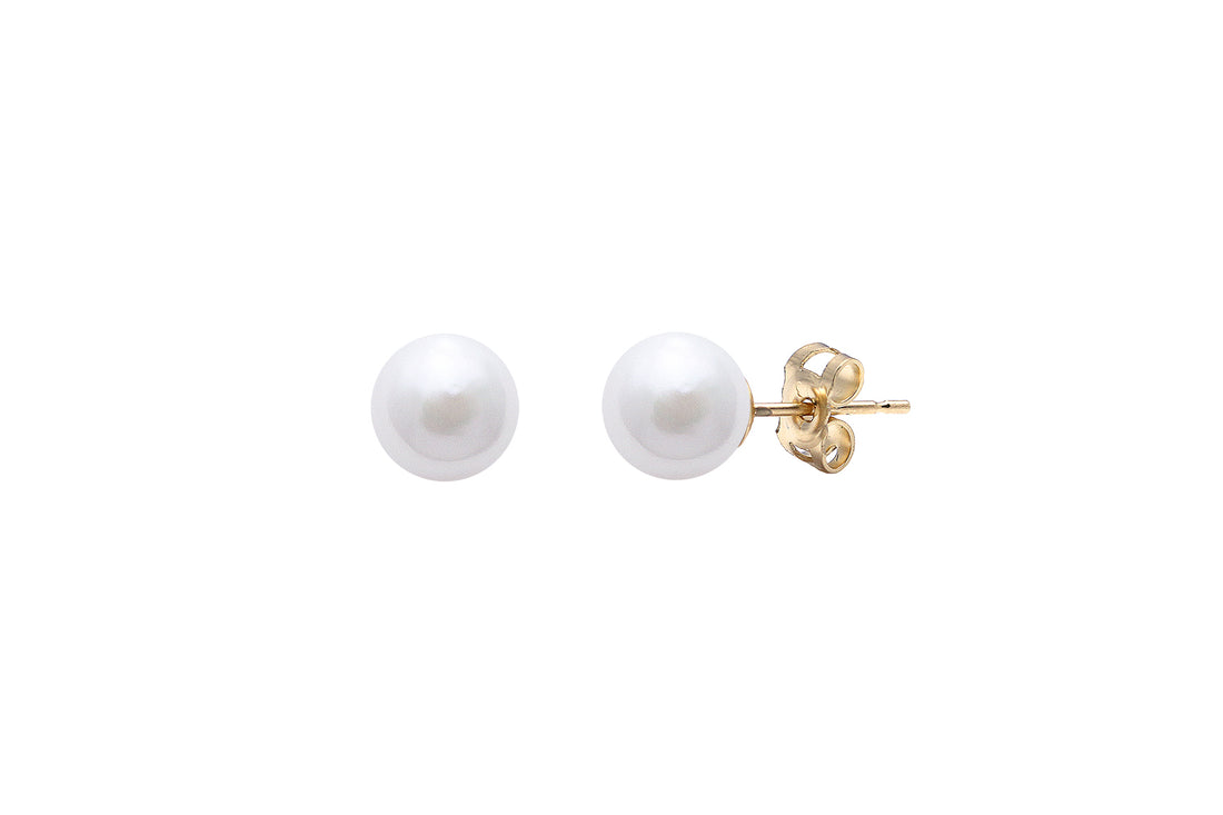 9ct Yellow Gold 5-5.5mm Cultured Akoya Pearl Stud Earrings