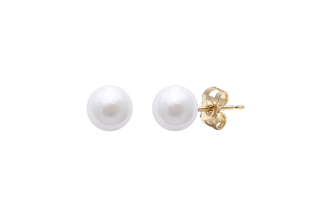 9ct Yellow Gold 6-6.5mm Cultured Akoya Pearl Stud Earrings