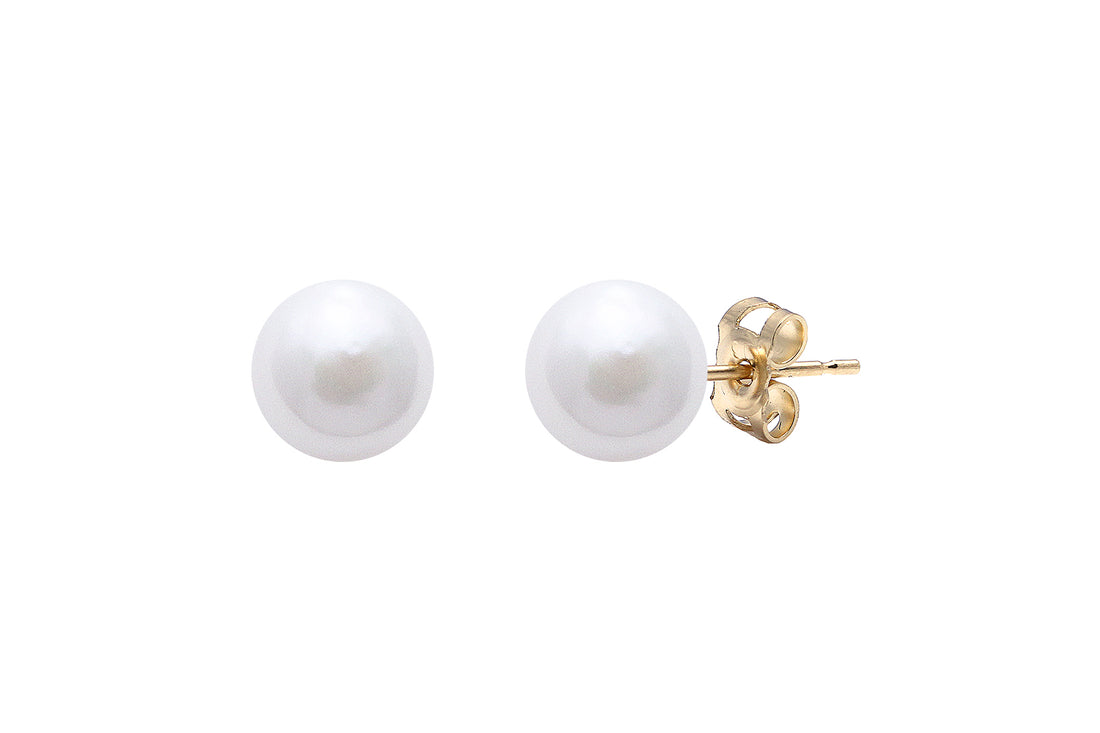 9ct Yellow Gold 7-7.5mm Cultured Akoya Pearl Stud Earrings