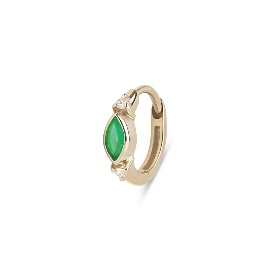 Emerald & Diamond Marquise Huggie Hoop Earring 9ct Gold