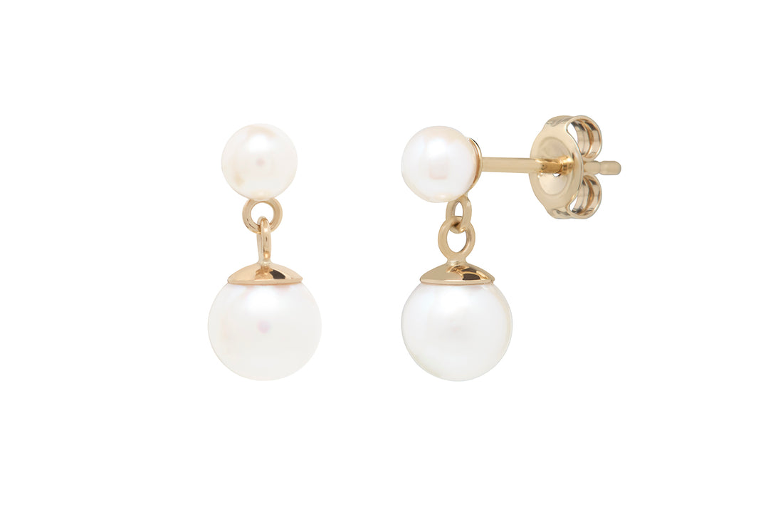 9ct Yellow Gold 4mm and 6mm Cultured Pearl Drop Earrings