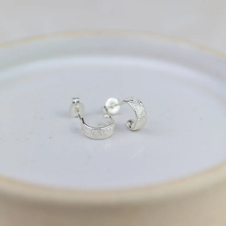 Sterling Silver Lace Hoop Earrings - Huggie