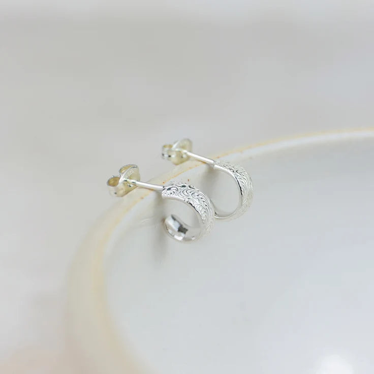 Sterling Silver Lace Hoop Earrings - Huggie