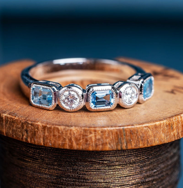 Aquamarine and Diamond band ring