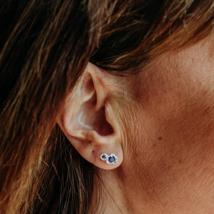 Lapis Lazuli Double Lichen Stud Earrings