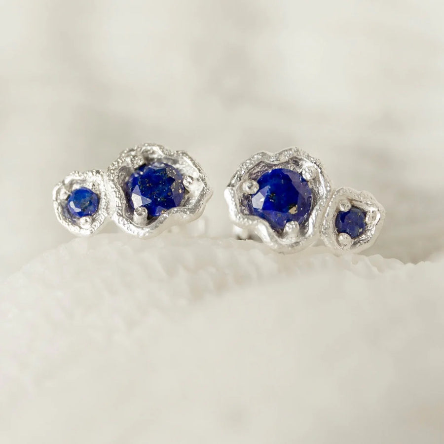 Lapis Lazuli Double Lichen Stud Earrings