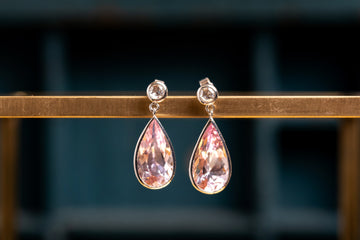 18ct white gold diamond and pink beryl drop earrings