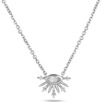 9ct White Gold Moonstone and White Saphire Sunburst Necklace