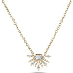 Moonstone & White Sapphire Sunburst Necklace 9ct Gold