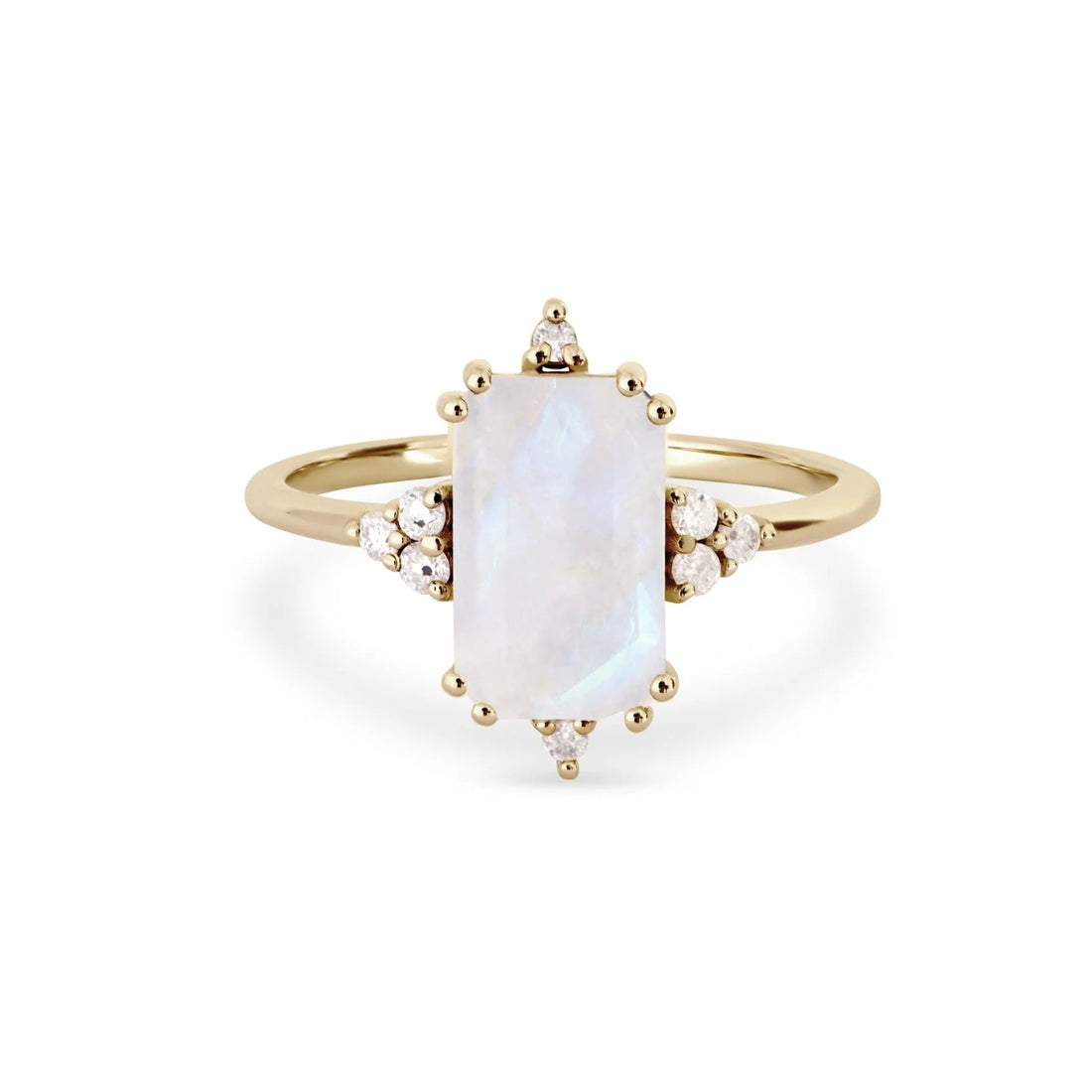 Rectangle Moonstone & Diamond Ring 9ct Gold