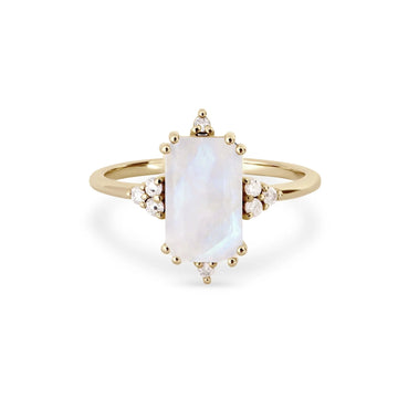 Rectangle Moonstone & Diamond Ring 9ct Gold