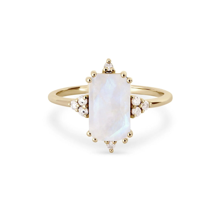 Rectangle Moonstone & Diamond Ring 9ct Gold