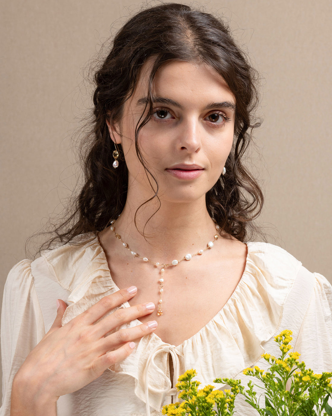 Lueur no. 14-9ct Faceted Citrine and Pearl Necklace