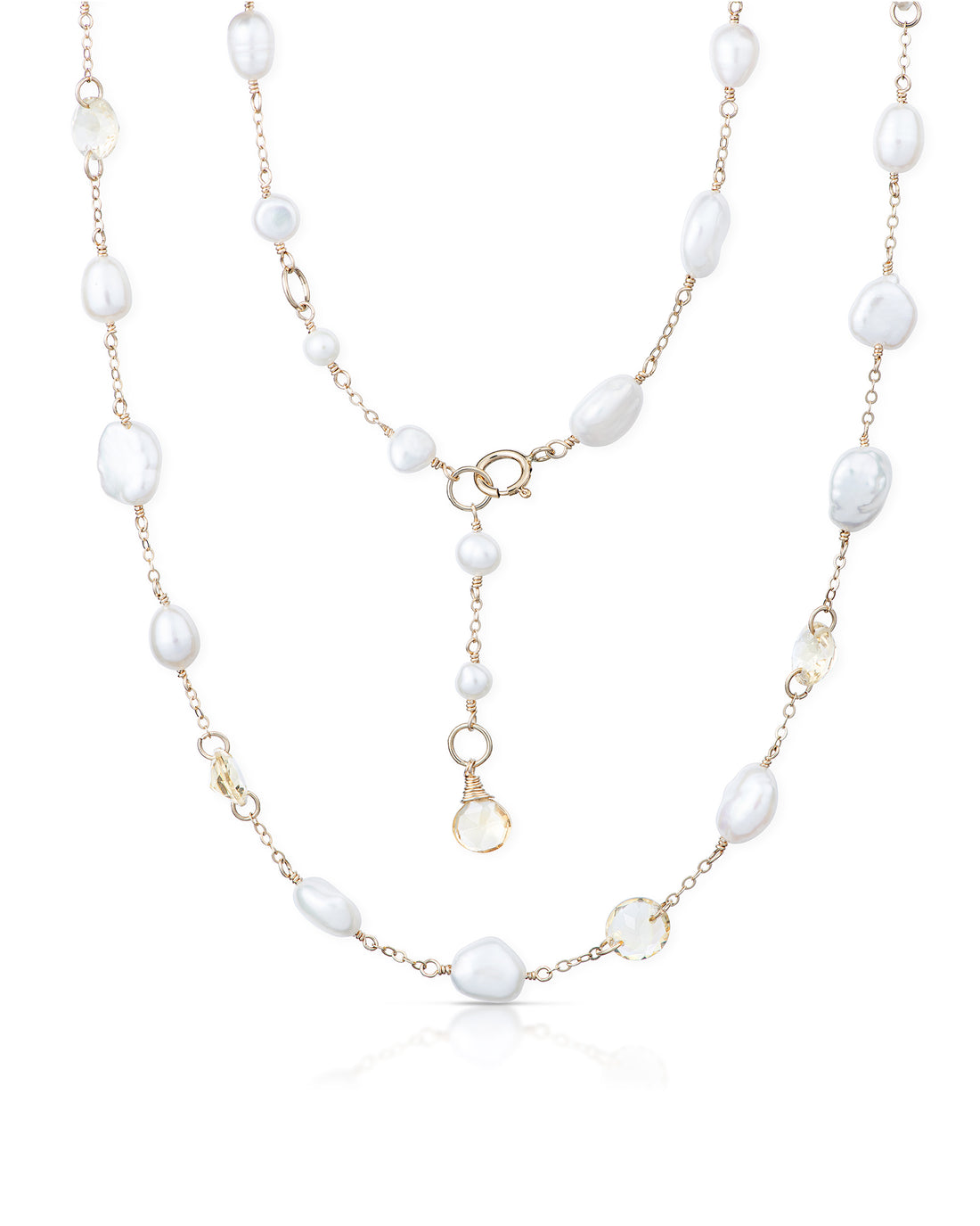 Lueur no. 14-9ct Faceted Citrine and Pearl Necklace