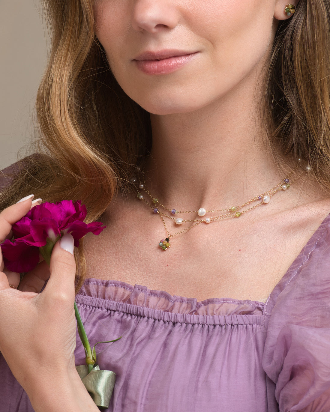Jardin no. 29- 9ct Dainty Tourmaline Flower Pendant Necklace