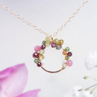 Dainty Tourmaline Peridot Garnet Pendant Necklace