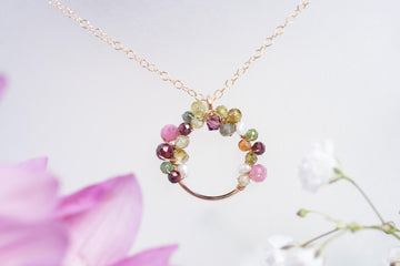 Dainty Tourmaline Peridot Garnet Pendant Necklace