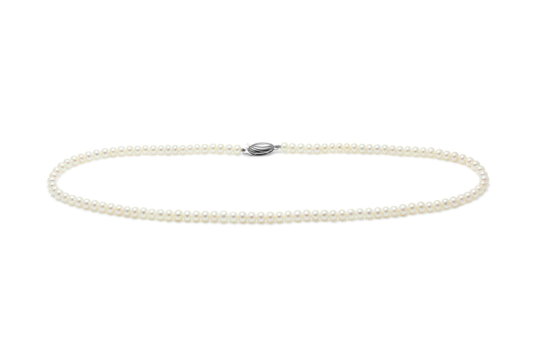 9ct White Gold 2-2.5mm Cultured Fresh Water Pearl Necklace with Safety Hook Clasp