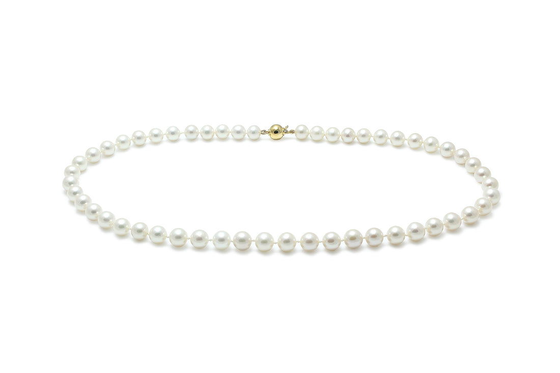 9ct Yellow Gold 7-7.5mm Cultured Fresh Water Pearl 18.5" Necklace with Ball clasp