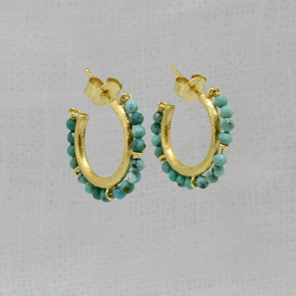 Gold Vermeil Beaded Turquoise Hoop Earrings