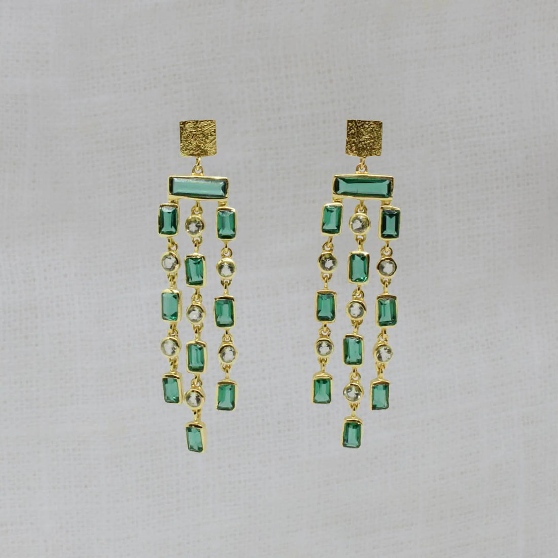 Gold Vermeil  Green Quartz and Green Amethyst multi Stone Drop Earrings