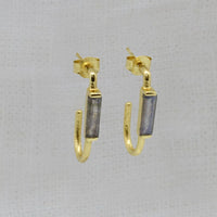 Brushed Effect Gold Vermeil Hoops with Rectangle Labradorite Stone