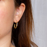 Brushed Effect Gold Vermeil Hoops with Rectangle Labradorite Stone
