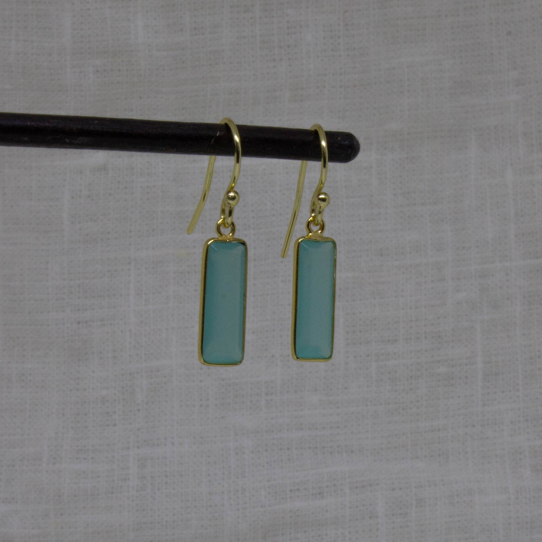 Gold Vermeil Simple Rectangular Chalcedony Drop Earrings