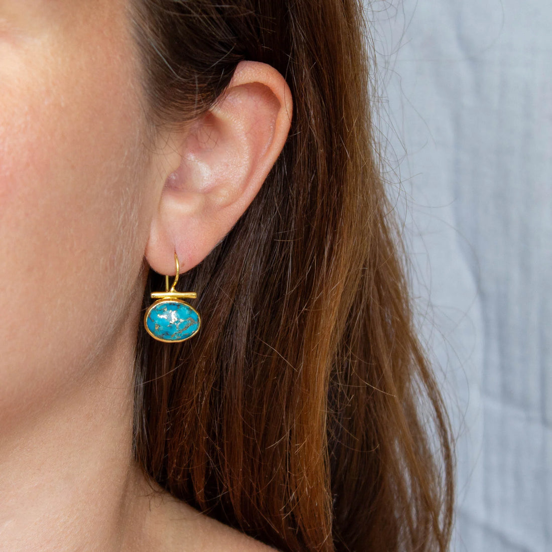 Gold Vermeil Turquoise T Bar Drop Earrings