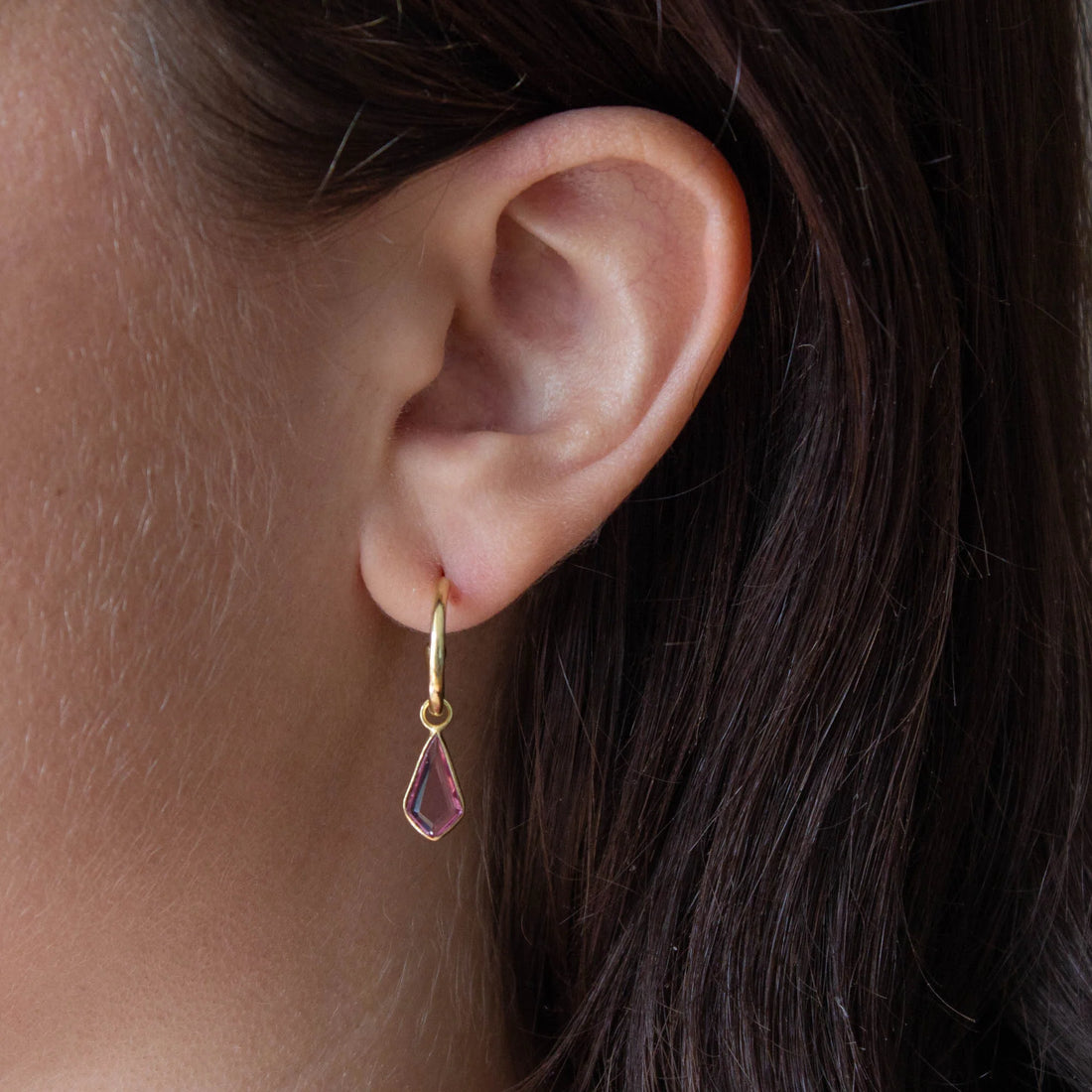 Gold Vermeil Hoops with Pink Quartz Kite Charm