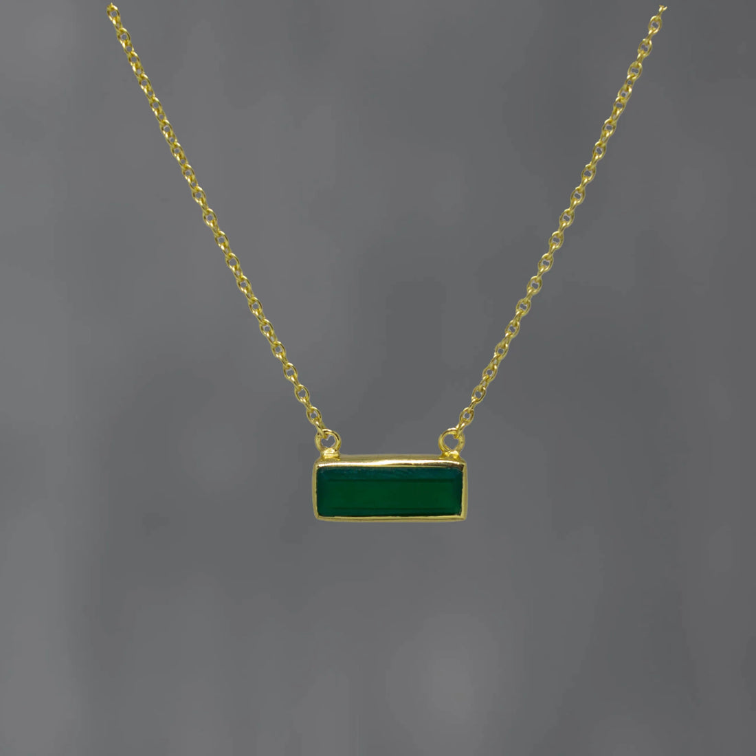 Gold Vermeil Rectangle Green Onyx Necklace