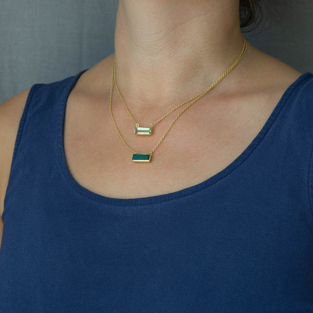 Gold Vermeil Rectangle Green Onyx Necklace