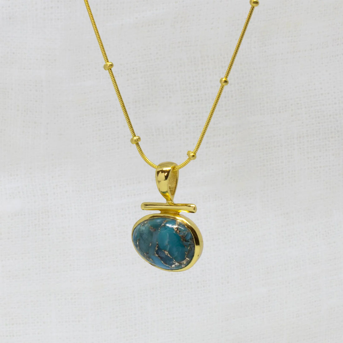 Gold Vermeil Turquoise Pendant with T Bar Necklace