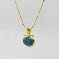Gold Vermeil Turquoise Pendant with T Bar Necklace