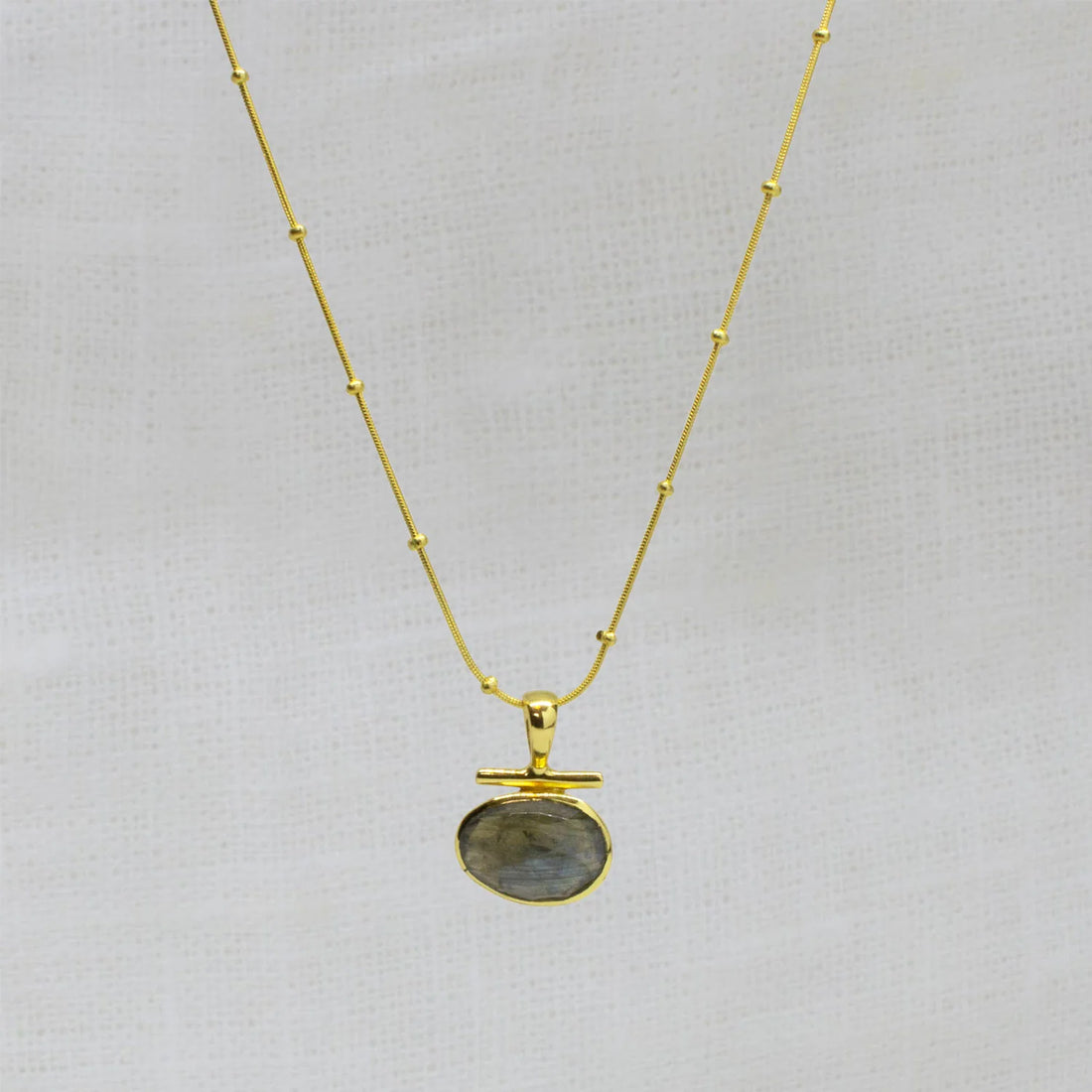 Gold Vermeil Labradorite Pendant with T Bar Necklace
