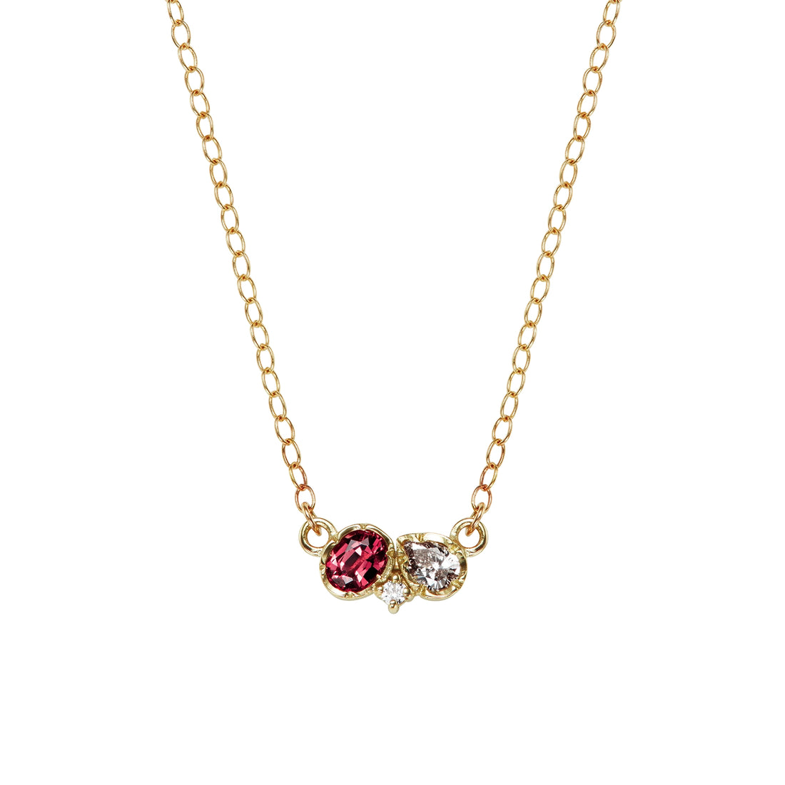 14ct Spinel Diamond Three Stone Necklace