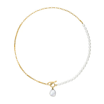 Luna Freshwater Pearl, Chain & Keshi Drop Necklace