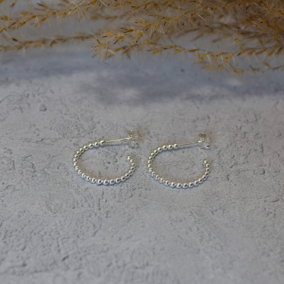 Silver Small Ball Beaded hoop Earrings