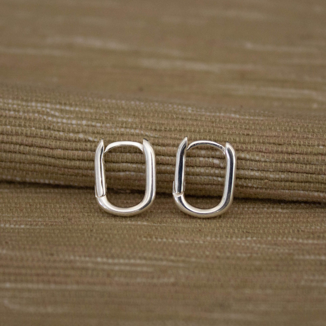 Silver Oval Huggie Hoop Earrings