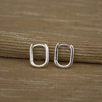 Silver Oval Huggie Hoop Earrings