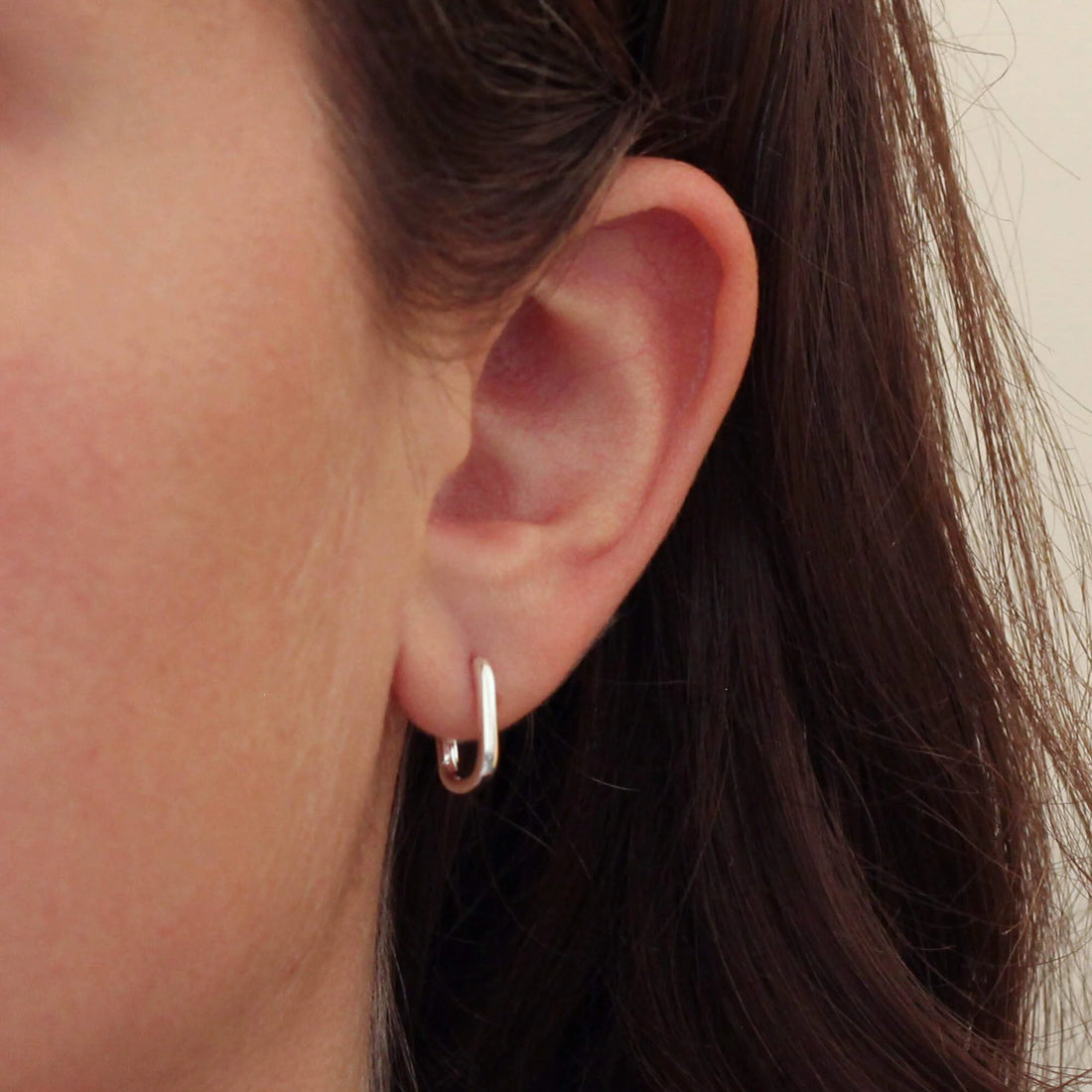 Silver Oval Huggie Hoop Earrings