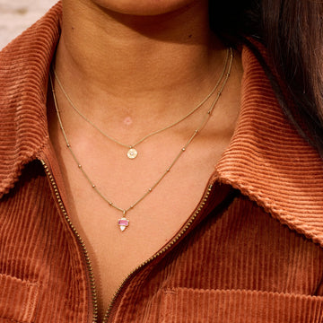 Pink Tourmaline, Diamond & Moonstone Pendant 9ct Gold