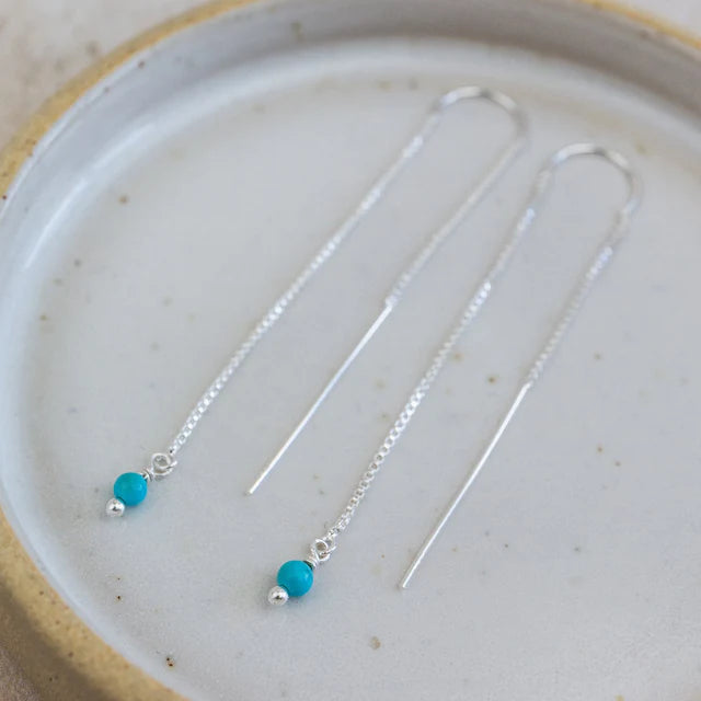 Sterling Silver Threader Earrings with Turquoise Beads