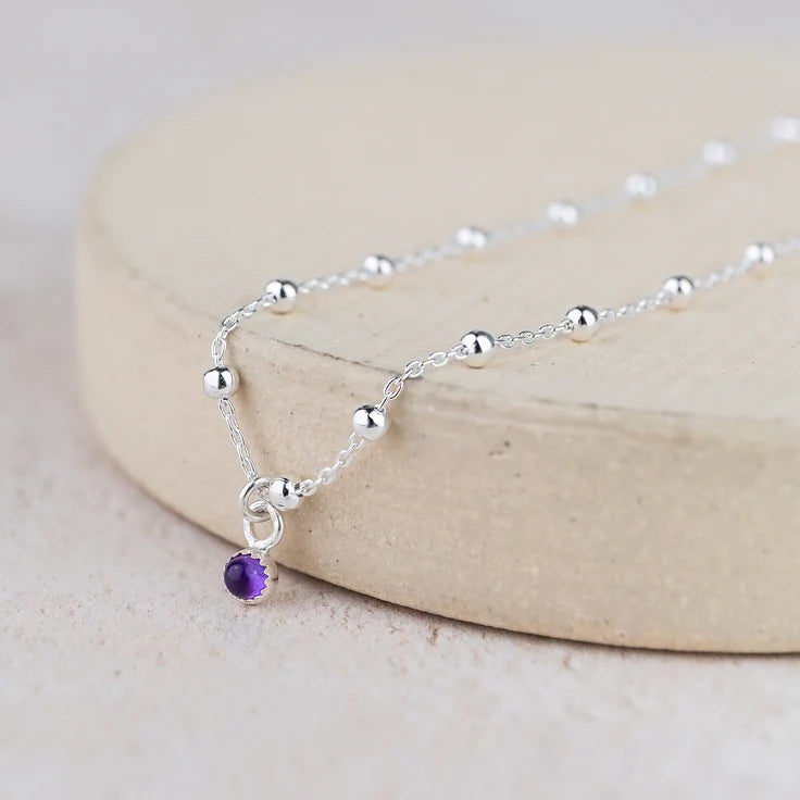 Silver Satellite Chain Anklet with Peridot Charm