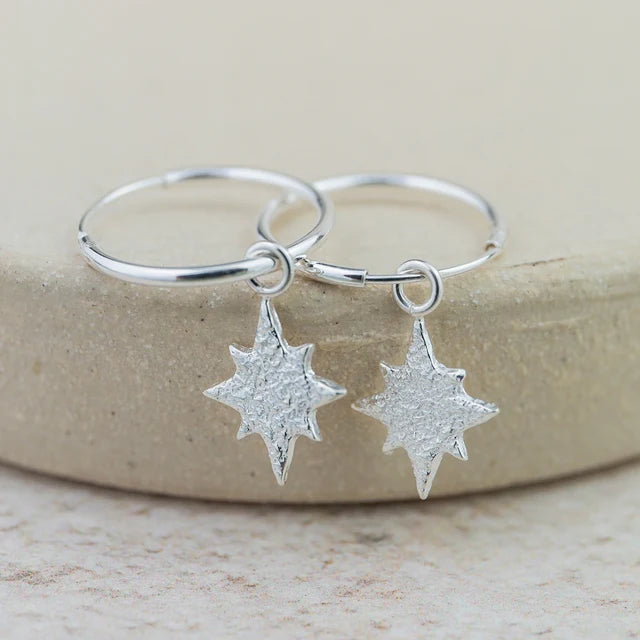 Sterling Silver Starburst Hoops